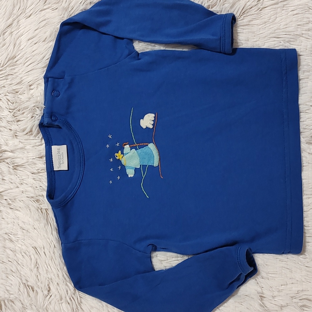 Squiggles by Charlie Pima Cotton Christmas Shepherd Shirt Blue Long Sleeve 24M